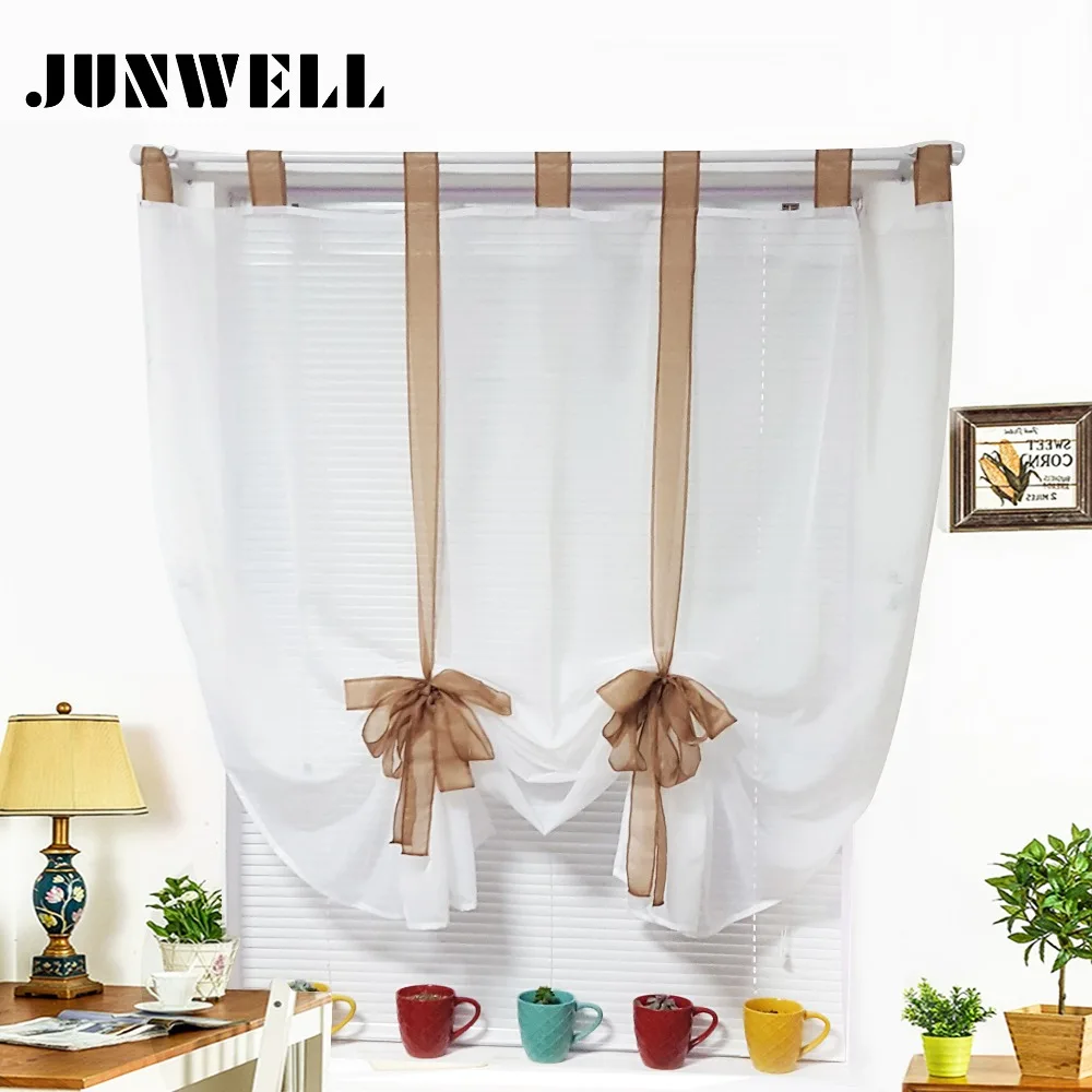 Junwell Polyeste Voile Ribbon Roman Curtain Blind Kitchen Curtains European Style Living Room Balcony Voile Window Tulle 1PC