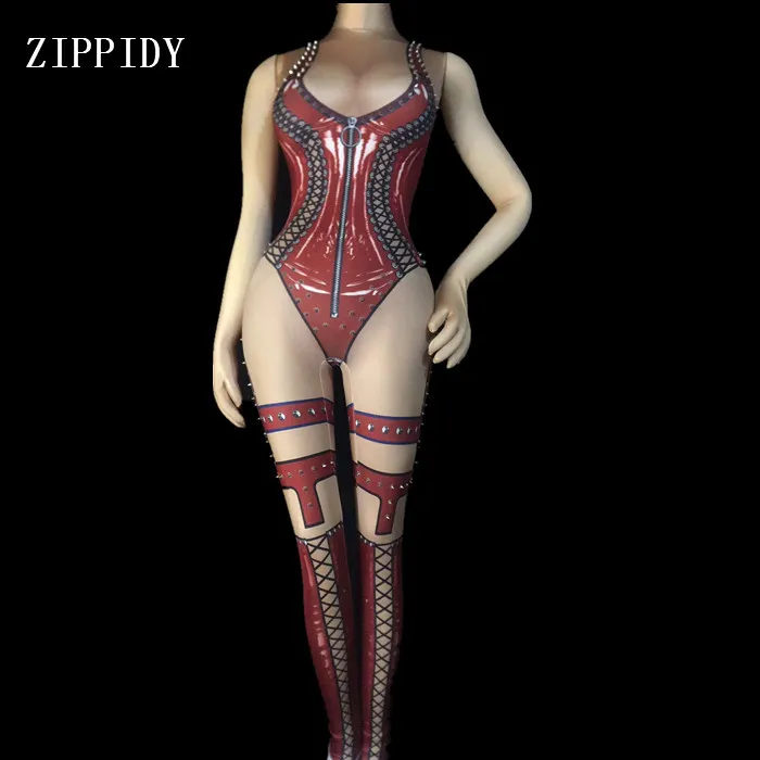 Женский комбидресс с заклепками черный или красный принтом 2 цвета|nude costumes|leggings