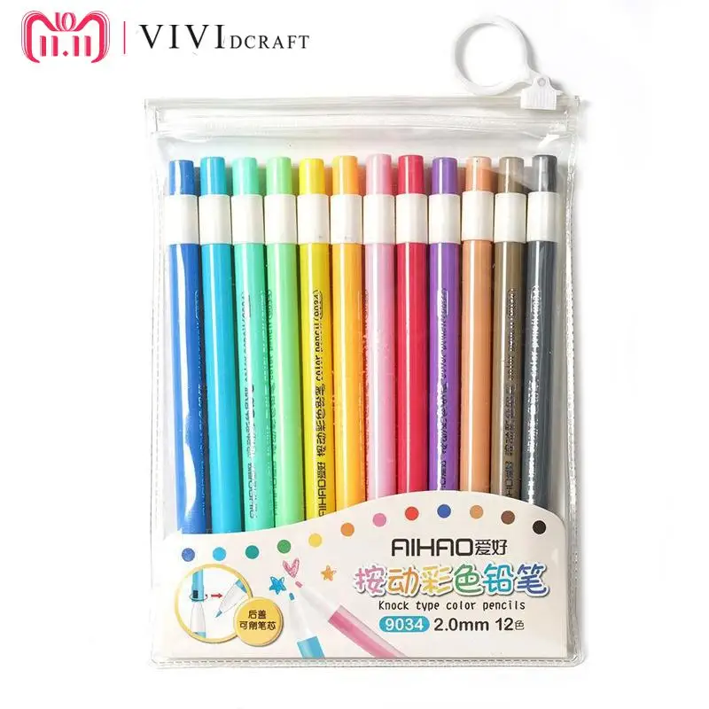 

Office School Supplies 12 Colors/Set New Pressed 2.0mm Mechanical Colored Pencils Stationery Cute Automatic Pencil Gift for Kids