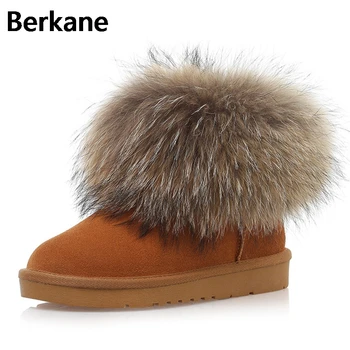 

Thickening Waterproof Snow Boots Fox Fur For Women 2019 New Winter Ankle Boots Plush Genuine Leather Warm Sapatos Femiminos Hot