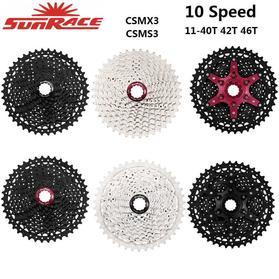 SUNRACE CSMX3 10Speed MTB Bike Cassette 10S Cogs 11-40//42//46t fit Shimano SRAM