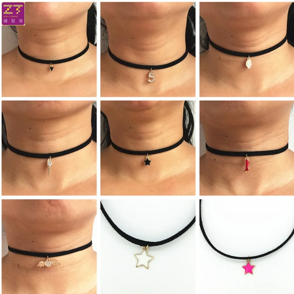 Hot new torques Bijoux Plain Black Velvet Ribbon crystal pendant necklace Maxi statement Chokers Necklace for women 2016 jewelry