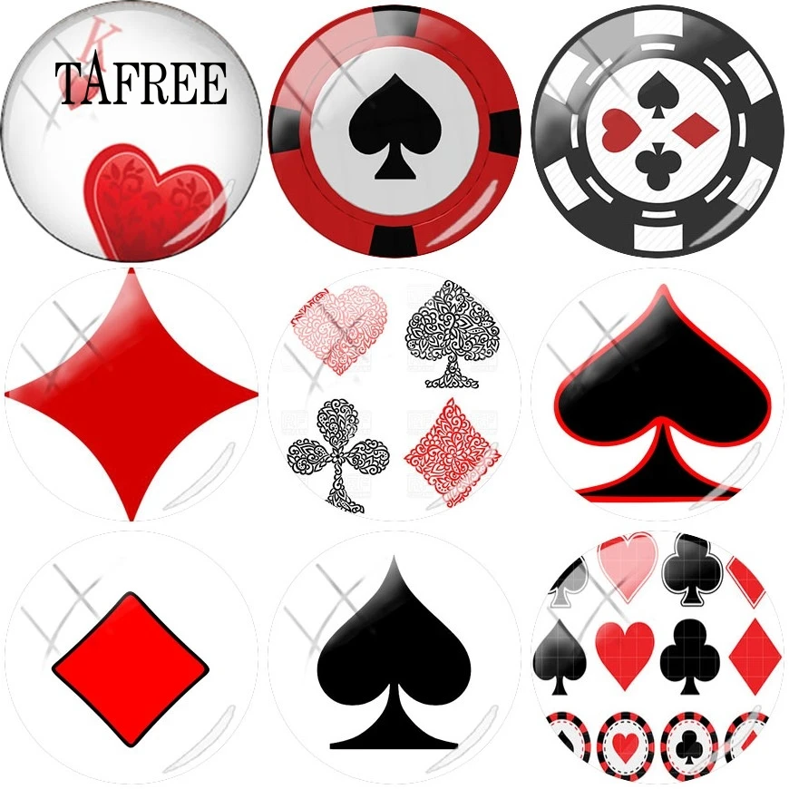 TAFREE High Quality Poker Pattern Round Glass Canochon Dome 25mm DIY Necklace Brooches Keychains accessories | Украшения и