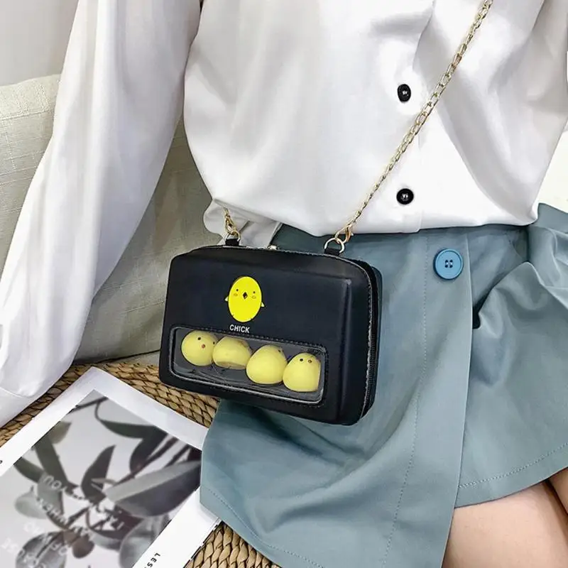 

Lovely Chick Print Decor Crossbody Bags For Women Square Leather Shoulder Messenger Bags Chain Women Bag Bolsa Feminina 2020