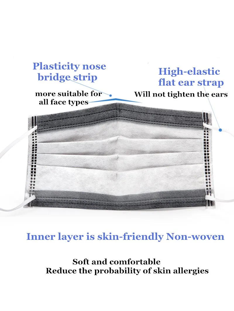 5 шт./пакет Нетканая одноразовая маска для лица 4 слоя медицинская зубная Ушная петля активированный уголь Анти-пыль грипп хирургические маски