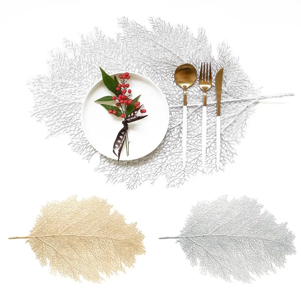 

PVC Round Golden Hollow Out Plate Coaster Heat Insulated Plate Mat Wedding Party Dinning Table Decoration Tableware Pads