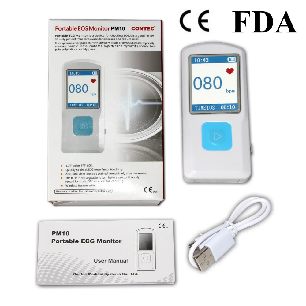 Новинка FDA портативный экг EKG аппарат монитор сердечного ритма ЖК USB Bluetooth PM10