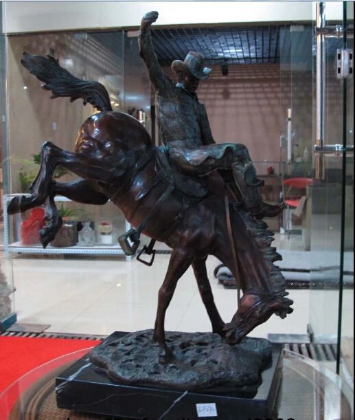 

Art Decor Copper Bronze Marble Base Figurine Man Subdue Horse Statue Sculpture