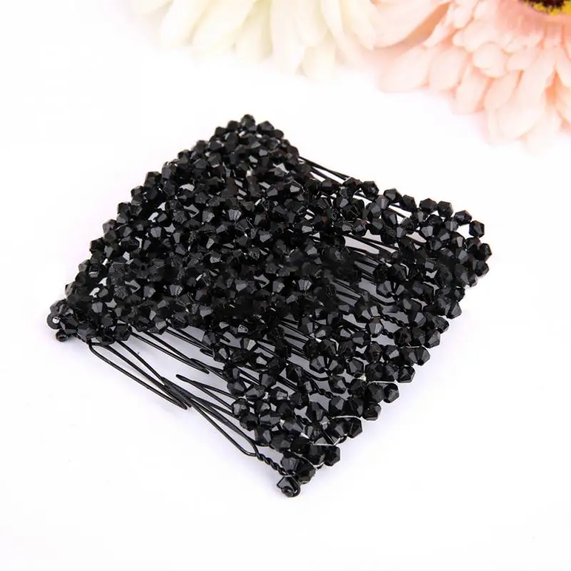 Fashion Black Bead Stretchy Hair Combs For Women Hair Accessories Gift