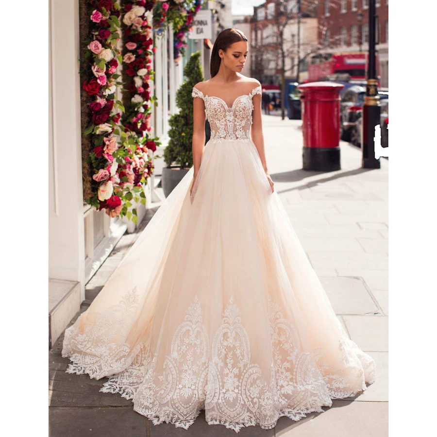 

Hot Sale robe mariage Off The Shoulder A Line Lace Amanda Novias Wedding Dress 2019
