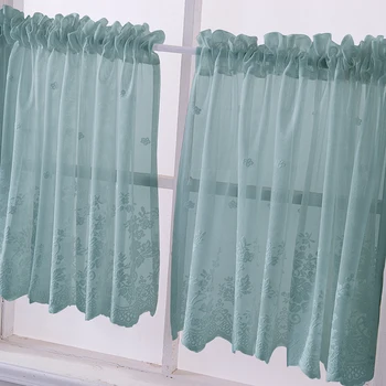

2 Panels Short Embroidered Lace Window Voile Sheer Curtain Tiers Cafe Half-Curtains for Home Kitchen Window Cafe Decor - 74*61cm