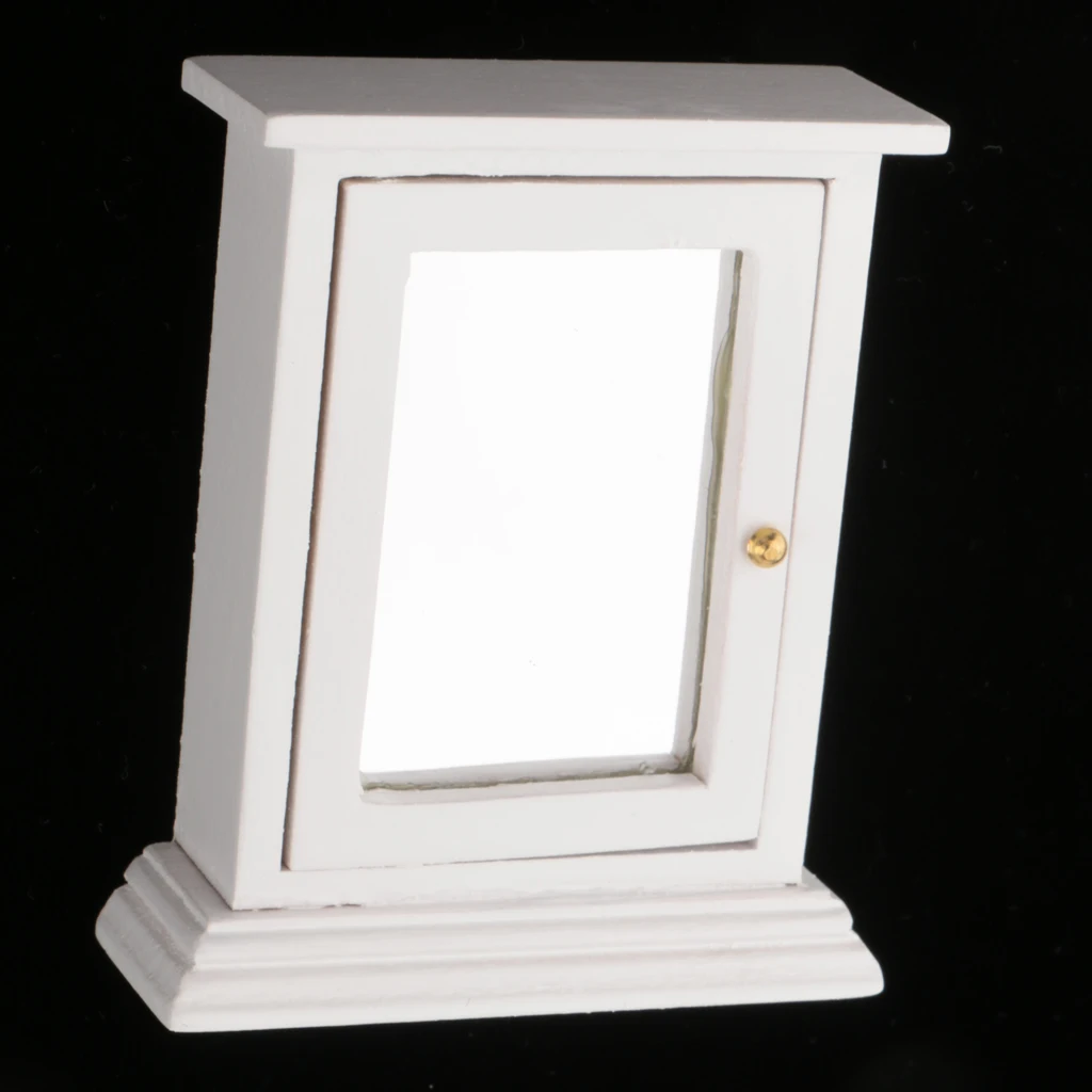 1/12 Dollhouse Miniature White Wooden Mirror Box Case Bathroom Fruniture