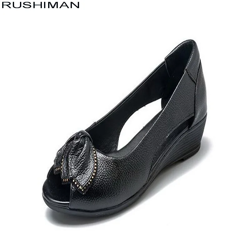 

women shoes Genuine Leatherwomen sandals fish mouth soft bottom shallow slope with comfortable mother summer flats shoes women
