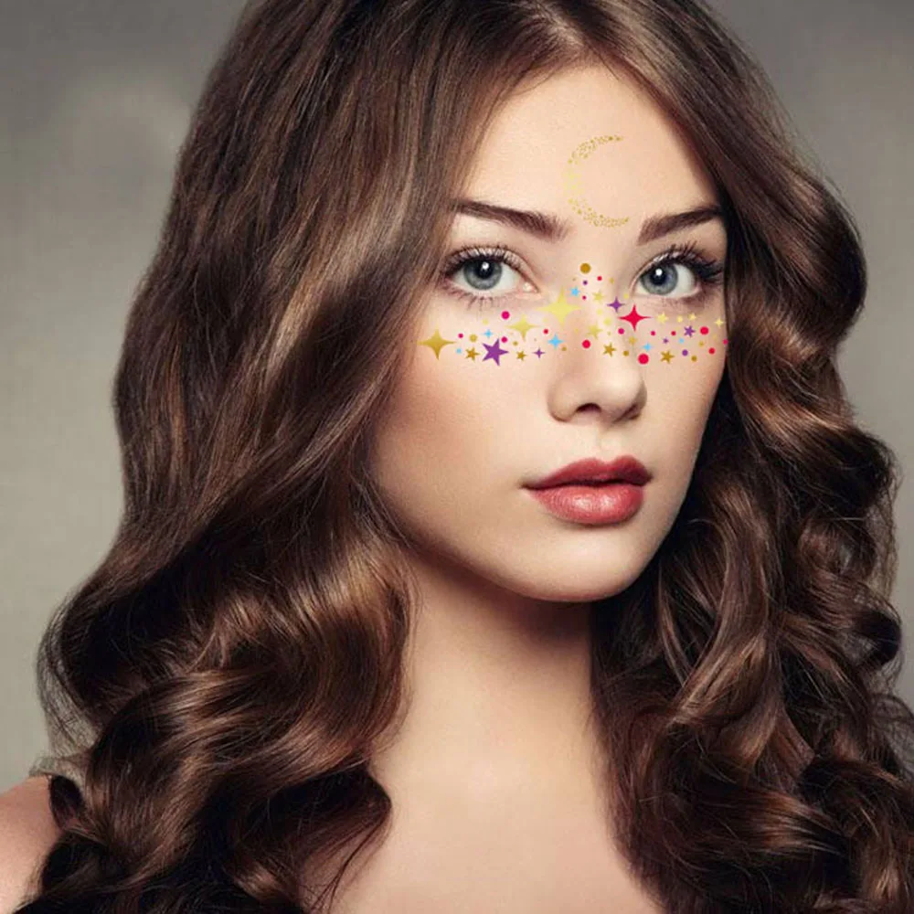 

1Pack Gold Face Tattoo Flash Tattoo Fashion Waterproof Blocked Freckles Make Up Body Art Stickers Eye Decals Bride Tribe Party