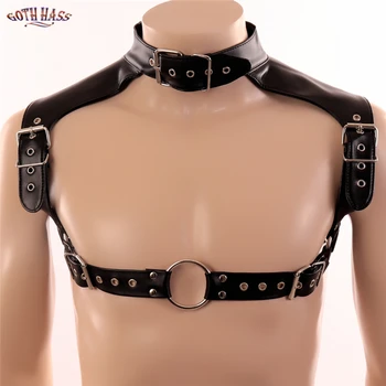 

High Quality PU Leather Mens And Women Top Body Chest Harness Strap With O Ring With Adjustable Shoulder For Gay Game costume