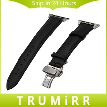 Calf Genuine Leather Watchband Adapter for iWatch Apple Watch 38mm 42mm Butterfly Buckle Band Wrist Strap