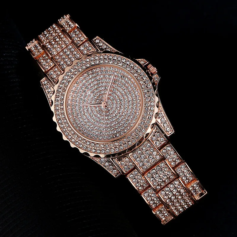 Новый Гипсофилы Женская мода Бизнес Стиль Кварцевые часы высокого класса полный горный хрусталь Женские кварцевые часы
