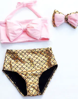 3Pcs Toddler Baby Girl Dot Bikini Set Red Halter Bowknot Tube Top+Black Short Bottom+Headband Bathing Suit Swimwear