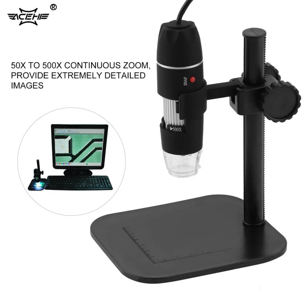 ACEHE цифровой USB микроскоп 50X ~ 500X электронный 5MP 8 светодиодный фотоаппарат