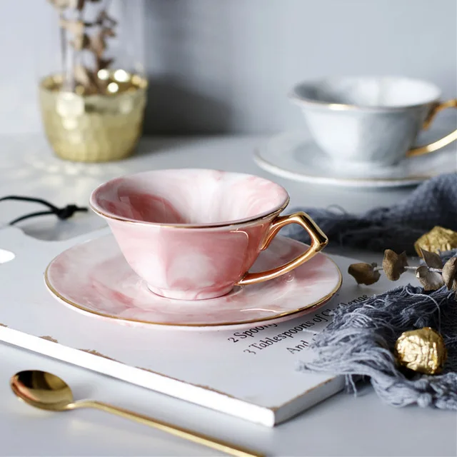 

Heart Shaped Coffee Cup Saucer Marble Cups Lover's Gift Nordic Style Breakfast Porcelain Morning Milk Coffee Tea Cups
