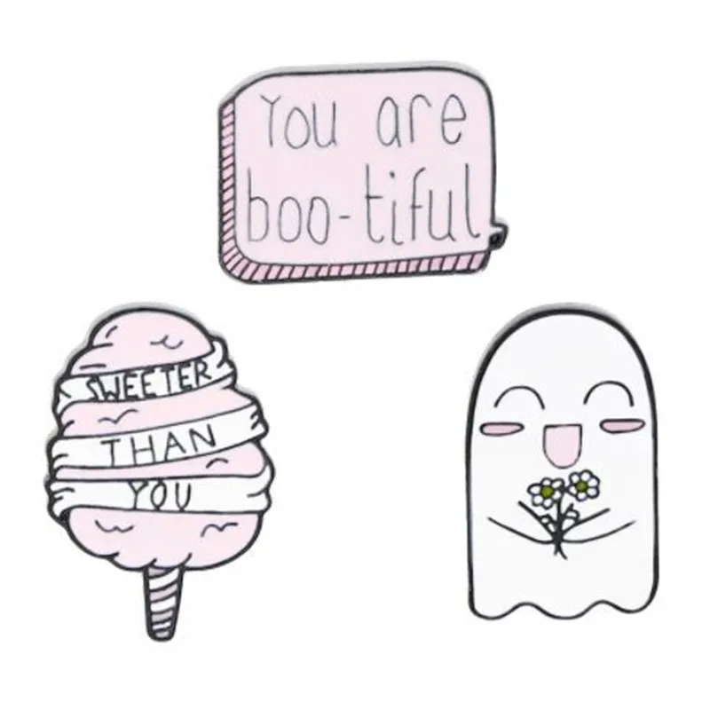 Wkoud Cartoon You Are Bootiful Happy Ghost Enamel Pin Cute Pink