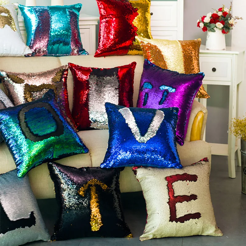 

Mermaid Sequin Patchwork Cushions Cover Home Decor Pillowcase Decorative Cushion Covers Pillows Sofa Home Christmas Decorations