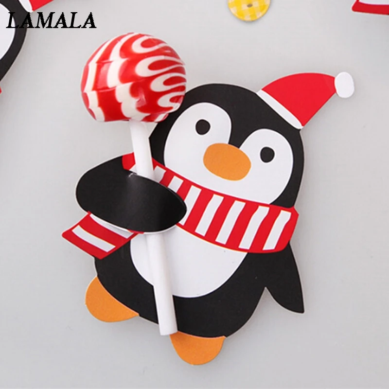 50PCS Kids Santa Claus Penguin Lollipop Christmas Paper Card Candy Xmas Good Natal Decorations For Home