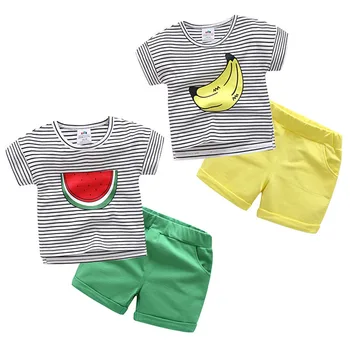 

Baby Boy Suit Clothes Children Summer Toddler Boys Clothing Set Striped Fruit Watermelon Banana Print T Shirt + Shorts 2pcs Set