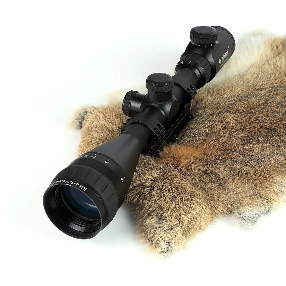 KANDAR KH 4-12x42 AOE Hunting Riflescope Red Illuminated Glass Etched Reticle Sniper Optic Rifle Scope Sight with mount Ring