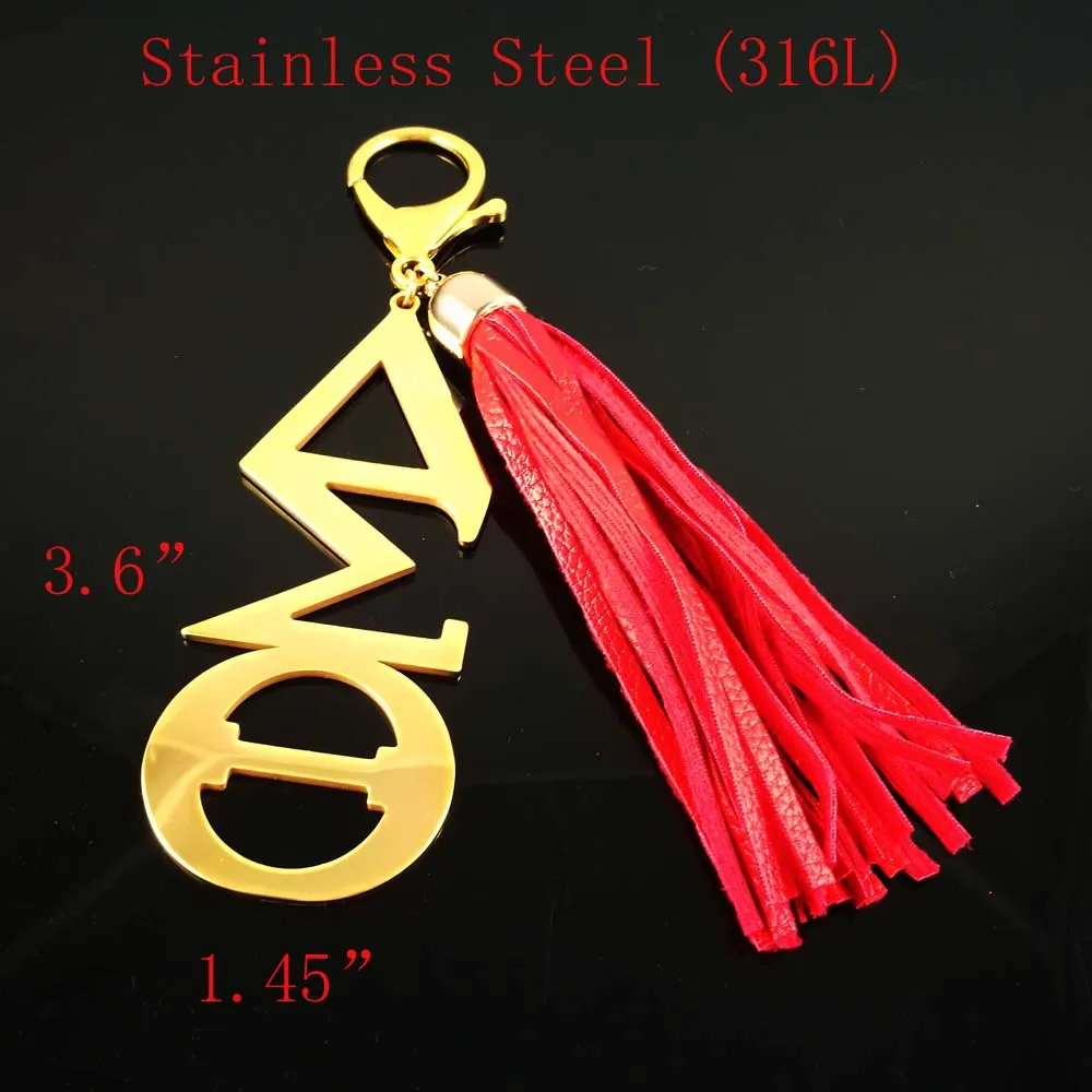 

Topvesko Greek Stainless Steel DST Red Long Leather Tassel Keychain for Delta Sigma Theta Letters Keyring