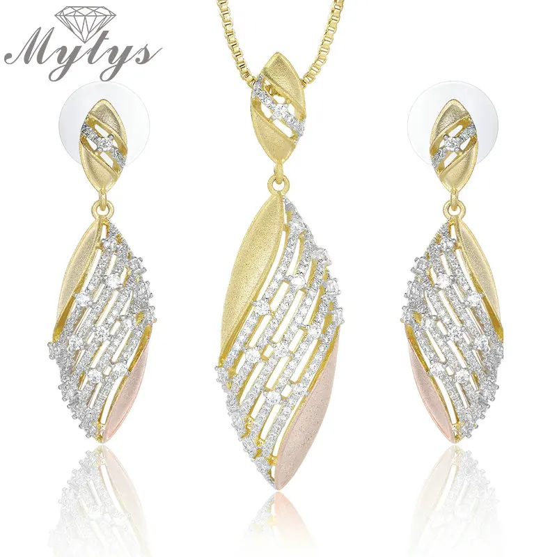 Mytys Two Tone Gold Jewelry Sets SandBlast Frosted Gold Yellow Rose