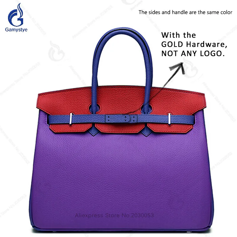 

100% Genuine Leather Handbags Contrast color Top Handle Crossbody Bags Famous Brand Designer 40cm Big Clutch Female Totes Bag