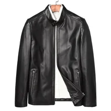 Способствуют естественной овчины кожаная куртка Для мужчин Мода весна из натуральной кожи Пиджаки Стенд воротник Повседневное кожаная одежда
