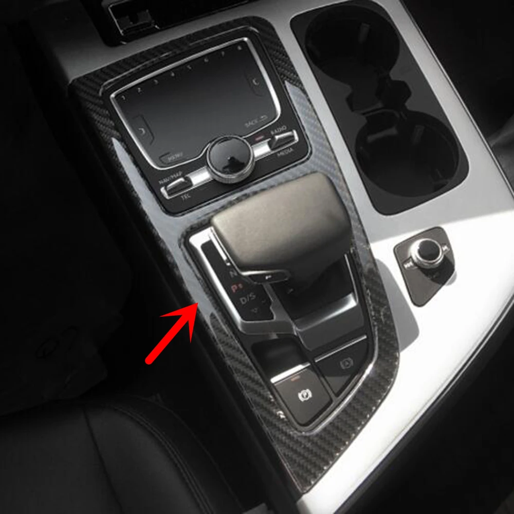 

For Audi Q7 4M 2016 2017 Interior Console Gear Shift Box Panel Media Switch Cover Trim Carbon Fiber with Epoxy -LHD