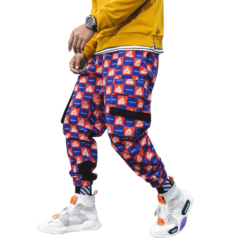 2019 أحدث الأزياء الكامل المطبوعة ركض السراويل رجل الشارع الشهير Sweatpants الذكور الهيب هوب جيب السراويل الترنك انخفاض الشحن ABZ226