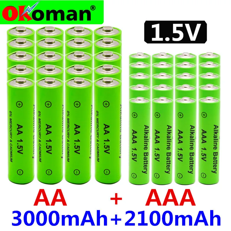 AA+ AAA, новинка, перезаряжаемая батарея AA 1,5 в, щелочная батарея AAA 2100-3000 ма/ч, фонарь, часы, mp3-плеер, сменная никель-металл-гидридная батарея