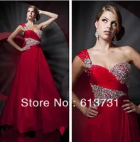 Custom Made Sexy One Shoulder Beads And Sequins Red Evening Prom Dresses Long A Line Floor Length 112C08