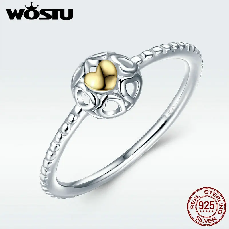

WOSTU Hot Sale Authentic 925 Sterling Silver My Only Love Heart Wedding Rings For Women Fashion Jewelry Gift DXR048