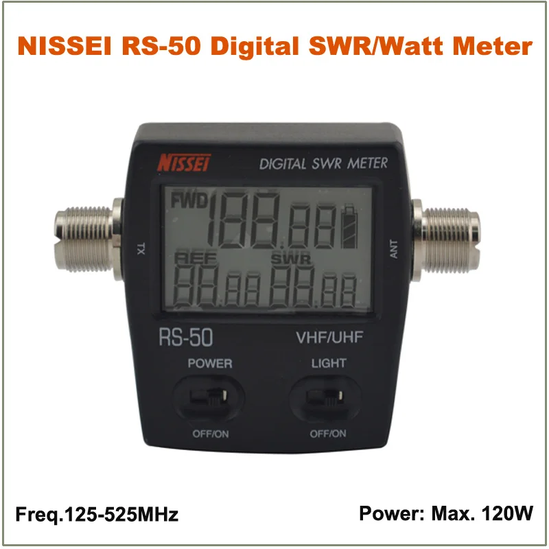 NISSEI RS-50 RS50 Digital SWR/Watt Meter Power Meter 125-525MHz 120W UHF/VHF M Type Connector for 2-way Radio