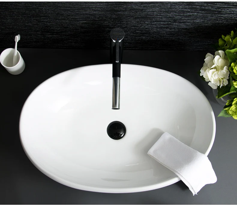 Europe Vintage Style Ceramic wash basin wash basin black ceramic basin oval white counter top wash basinjpg (5)