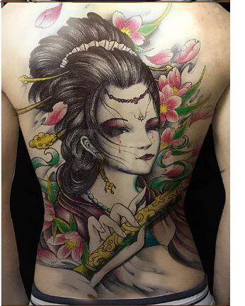 389 Autocollant De Tatouage Temporaire Imperméable à Leau Larme Fleur De Geisha Japonaise Tatouage Arrière Entier Transfert Deau Faux Flash