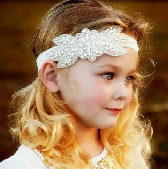 1PCS Retail Cute Kids Baby Girls headbands Rhinestone flowers with leaves Headbands children