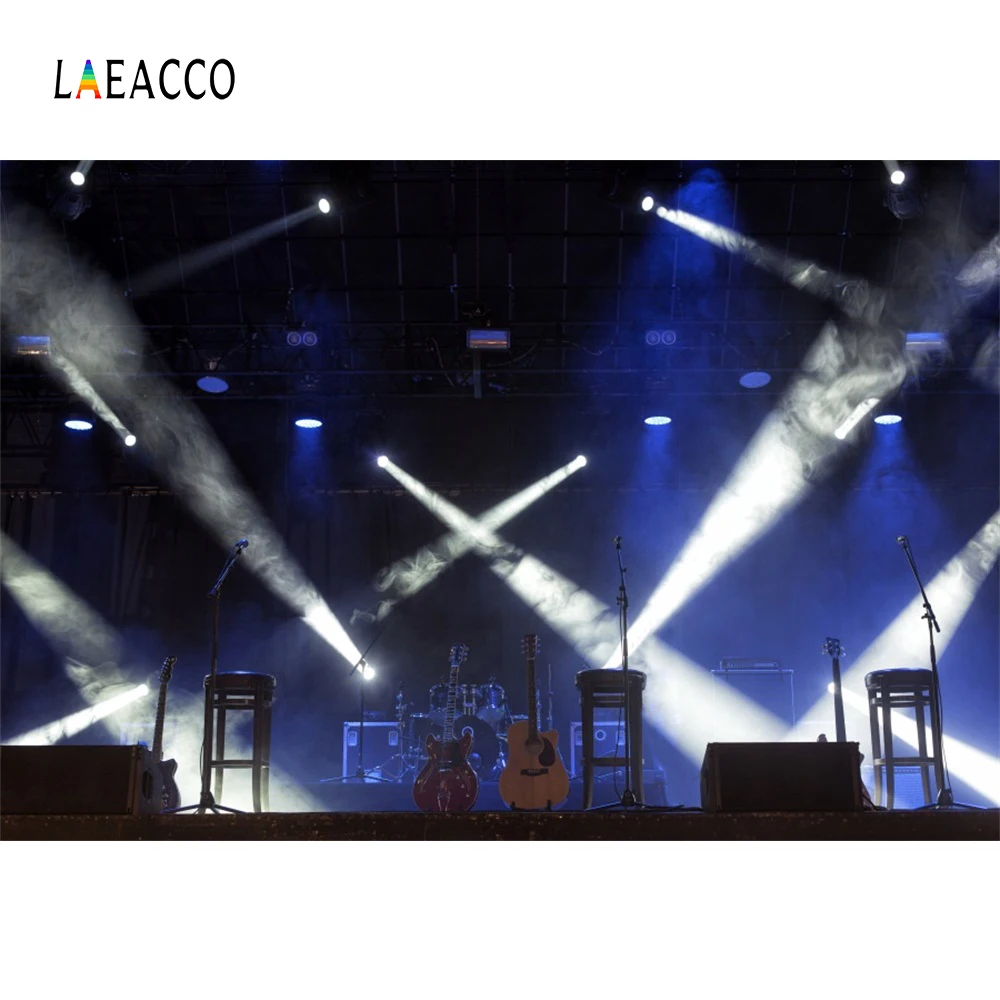 

Laeacco Spotlight Stage Speakers Guitar Musical Show Scene Photo Backgrounds Customized Photographic Backdrops For Photo Studio