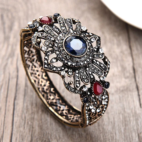 Турецкие королевские ювелирные изделия женские винтажные золотые браслеты& браслеты синий красный полимерный полый Цветочный браслет Femme - Окраска металла: blue