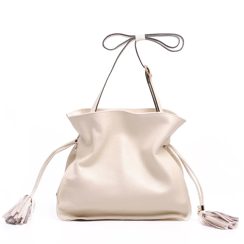 Сумка яркого цвета из натуральной воловьей кожи женская сумка через плечо сумки через плечо для женщин Летняя сумка с кисточками для пляжа - Цвет: Beige