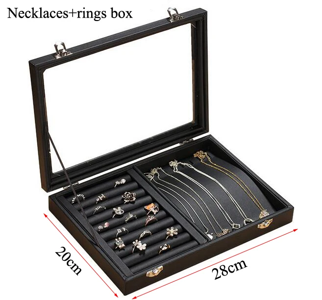 Топ Размер 28*20*4,5 см черная коробка для демонстрации ювелирных изделий для колец серьги браслеты ожерелья или другие украшения органайзер для хранения - Цвет: necklaces ring box