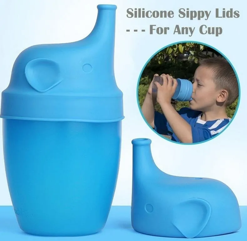 

Elephant Shaped Leakproof Sippy Lid Safety Silicone Kids Children Sippy Lids Cup Cap Lovely Animal Make Most Cups Sippy Lid