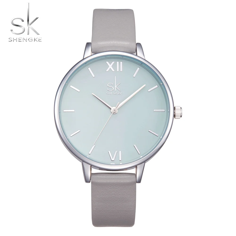 

Shengke Clock Women Watches 2017 Elegant Women Wristwatches Female Grey Leather Strap Quartz Watch Relogio feminino Montre Femme