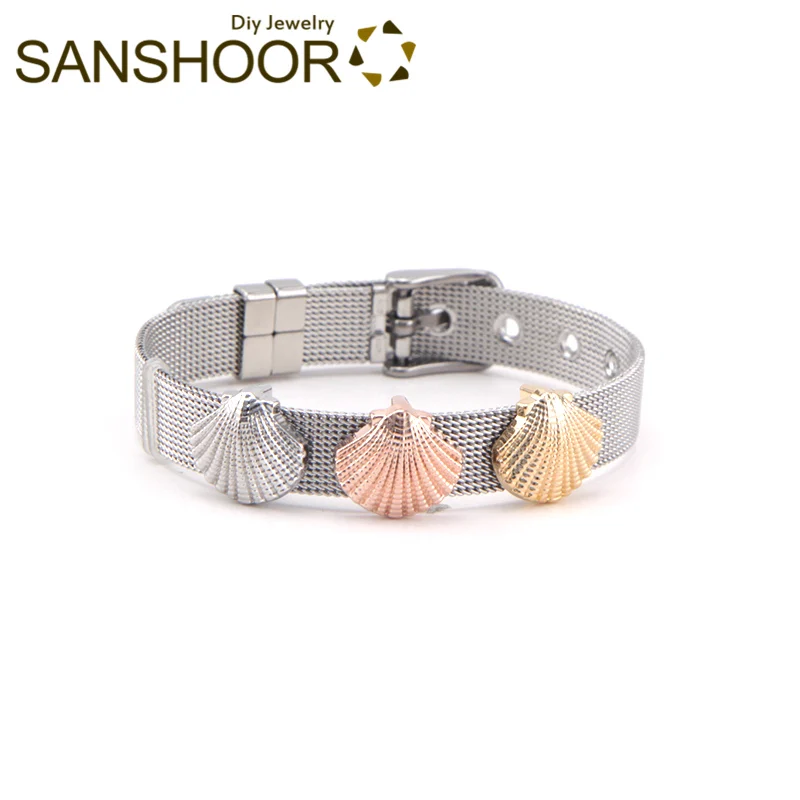 

SANSHOOR Shell Keeper Slide Charms Fit 10mm Width Wrap Leather Armband Bracelet For Women Valentine's Day Gifts 3Pcs
