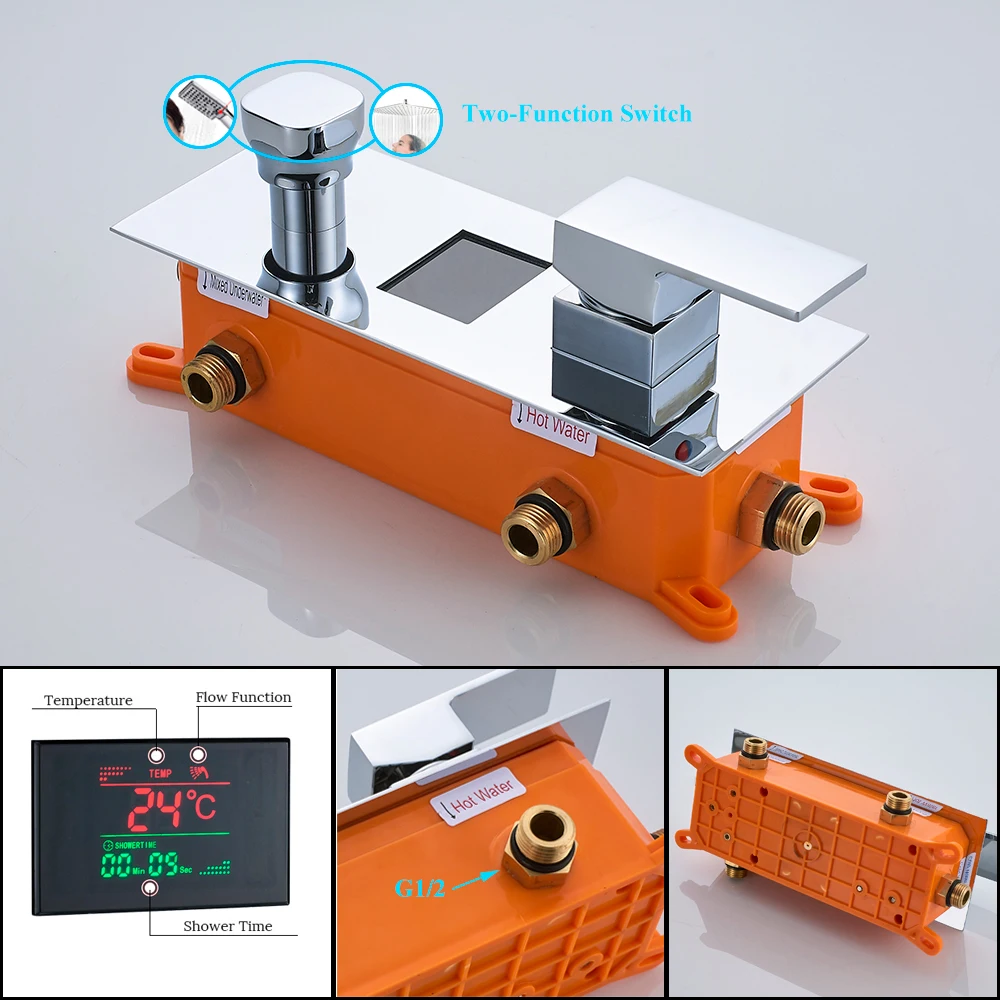 Хромированный полированный 2 способа/3 способа смеситель для ванной комнаты душевой кран аксессуар контура светодиодный цифровой дисплей душевая панель смеситель клапан